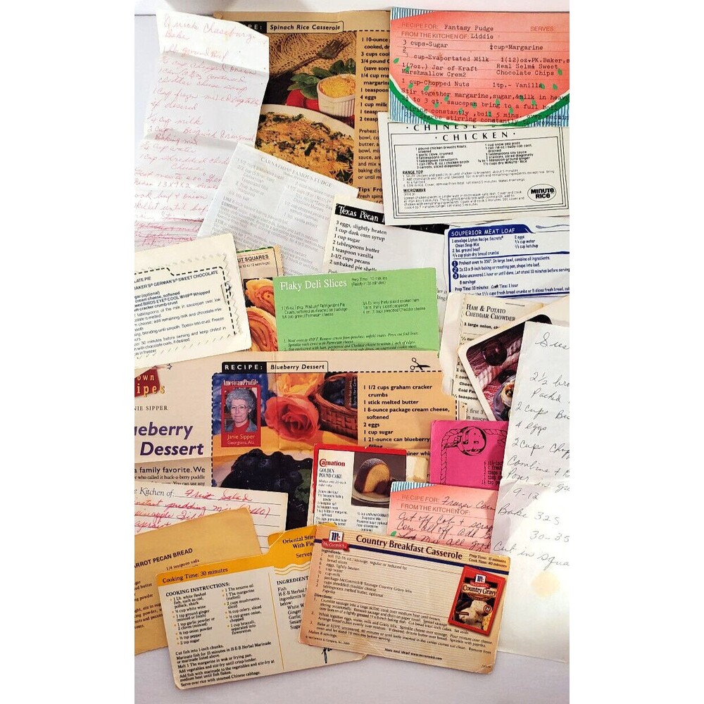 90 Vintage Recipes Lot Ephemera Handwritten Typed Newspaper Magazine Cookbook